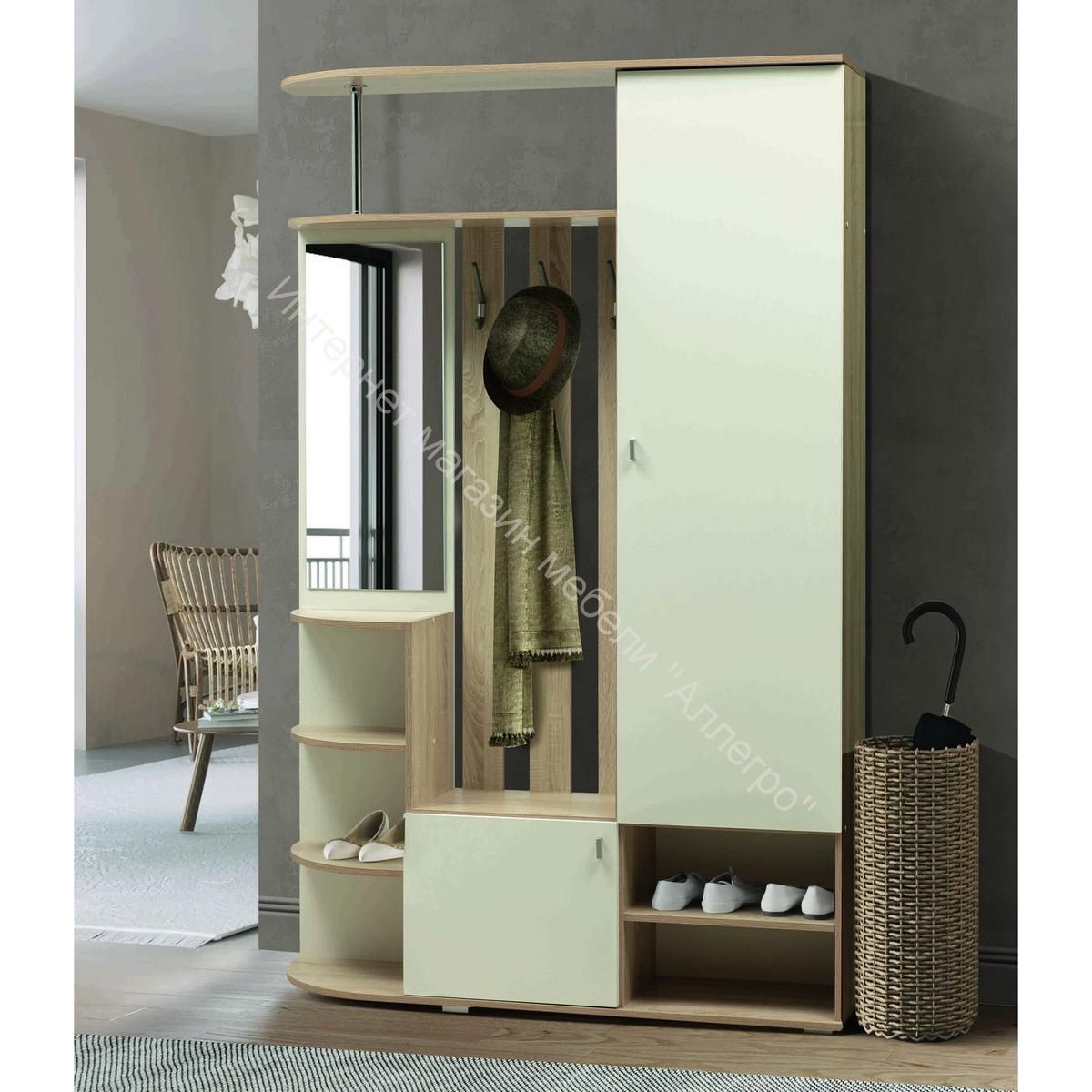Шкаф комбинированный (прихожая) "Кармен-7" с зеркалом, Дуб сонома/Белый