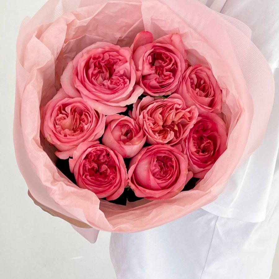 Розовые пионовидные розы