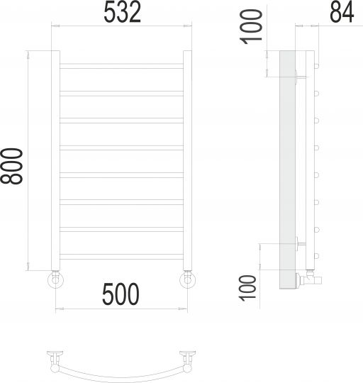 Водяной полотенцесушитель TERMINUS Классик П8 50х80 схема 3