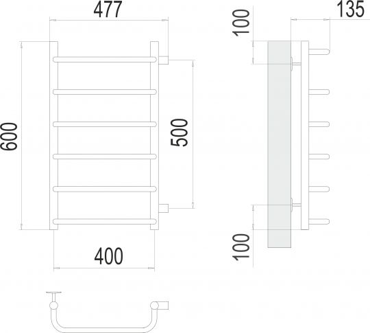 Водяной полотенцесушитель TERMINUS Стандарт П6 40х60 с боковым подключением ФОТО
