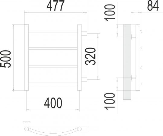 Полотенцесушитель водяной с боковым подключением TERMINUS Классик П4 47,7х50 схема 3