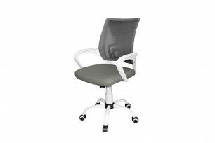 Кресло с сетчатой эргономичной спинкой КР08 экокожа (светло-серый)
