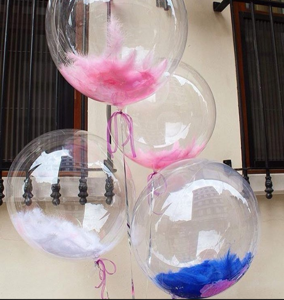 Воздушные шары Bubbles с перьями 45 см