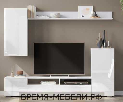 Мебель для гостиной "МГС 4" Белый / Белый глянец