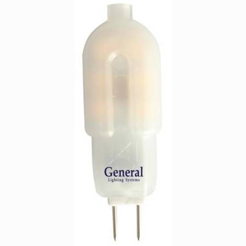 Светодиодная лампа General G4 12V 3W(150lm) 4500K 4K 38x12 пластик, матовый BL5 (цена за 1шт.) 652900