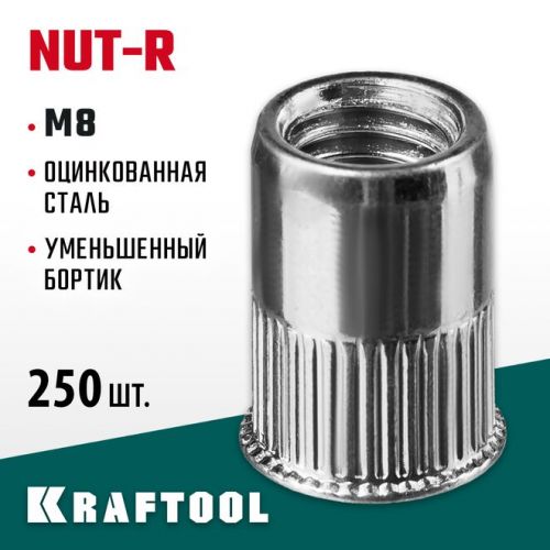 KRAFTOOL М8, 250 шт., стальные с насечками, уменьшенный бортик, резьбовые заклепки Nut-R 311708-08