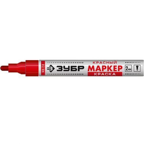 ЗУБР красный, 2-4 мм, круглый наконечник, маркер-краска МК-750 06325-3 Профессионал