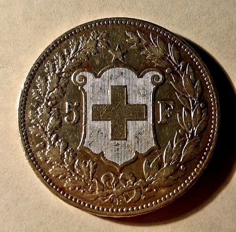 5 франков 1891 Швейцария Редкий год XF