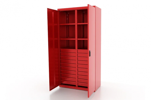 Шкаф металлический для инструмента двухсекционный, красный FERRUM 03.3204-3000