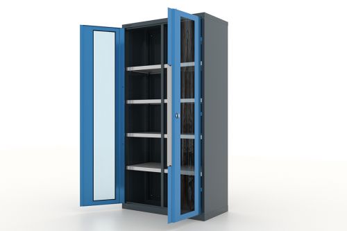 Шкаф металлический для инструмента двухсекционный, дверца со стеклом, темно-серый - синий FERRUM 13.2082-7016/5015