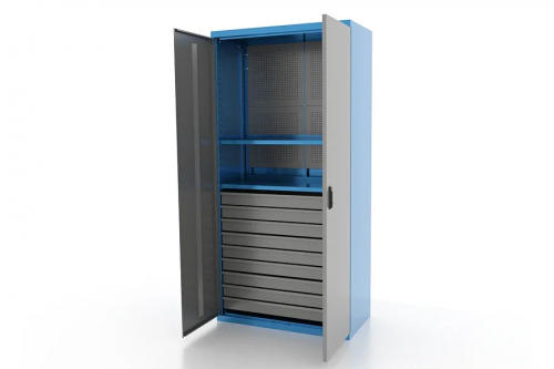 Шкаф металлический для инструмента двухсекционный, синий/серый FERRUM 03.3092-5015/9007