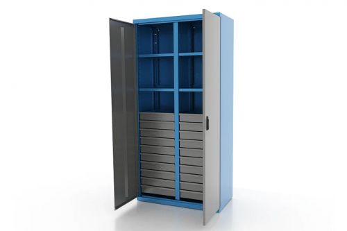 Шкаф металлический для инструмента двухсекционный, синий/серый FERRUM 03.3204-5015/9007