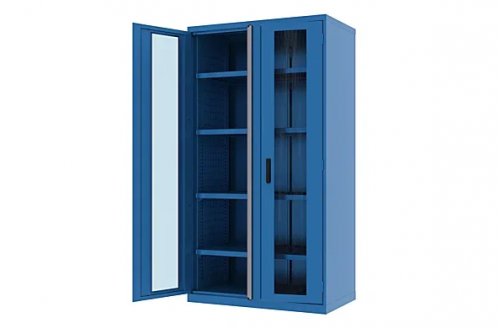 Шкаф металлический для инструмента двухсекционный, Titan, дверца со стеклом, синий FERRUM 43.2201-5015