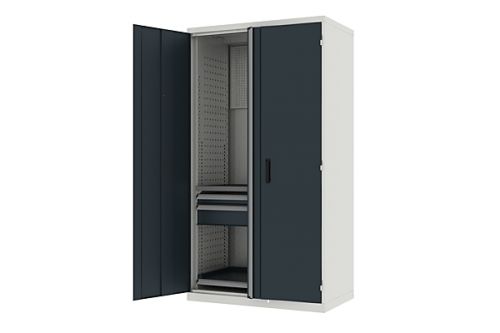 Шкаф металлический для инструмента двухсекционный, Titan, дверца со стеклом, темно-серый FERRUM 43.2102-7001/7016