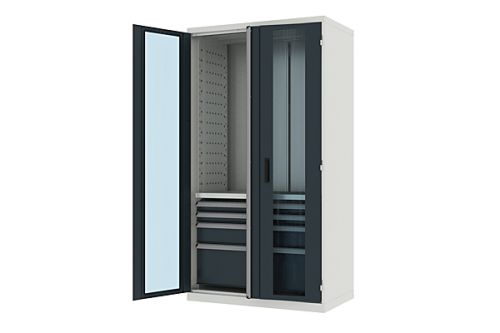 Шкаф металлический для инструмента двухсекционный, Titan, дверца со стеклом, темно-серый FERRUM 43.2203-7001/7016