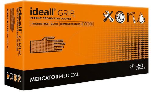 Перчатки нитриловые ideall® GRIP+, размер XXL, черные, 50 шт MERCATORMEDICAL RD30233006