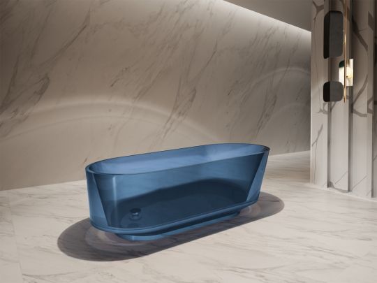 Отдельностоящая прозрачная ванна ABBER Kristall AT9706Saphir синяя 170х80 ФОТО