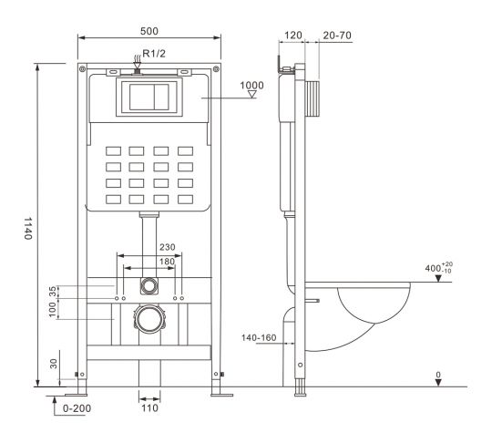Комплект подвесной унитаз ABBER Bequem AC1100 белый с инсталляцией AC0105 и кнопкой AC0121 хром схема 7