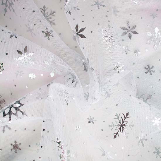 Мягкий фатин (еврофатин) - Белый со снежинками 160х25
