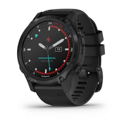 Garmin Descent Mk2s угольно-серый корпус с DLC-покрытием, черный силиконовый ремешок