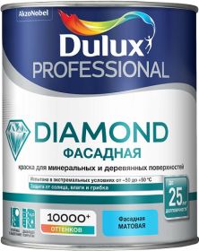 Краска Фасадная Dulux Diamond Гладкая 9л Белая, Водно-Дисперсионная / Дюлакс