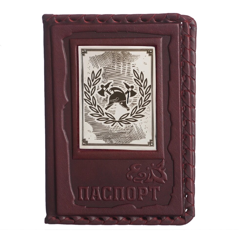 Макей Обложка для паспорта «Пожарному-1» с накладкой покрытой никелем Арт. 009-13-61-13