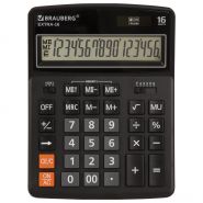 Калькулятор настольный BRAUBERG EXTRA-16-BK (206×155 мм), 16 разрядов, двойное питание, ЧЕРНЫЙ 250475