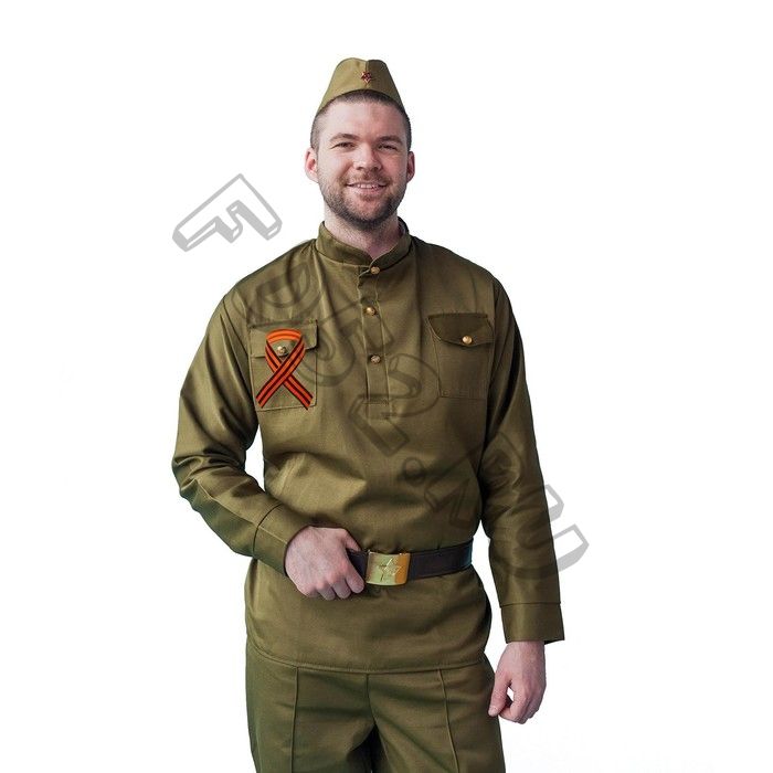 Карнавальный костюм «Солдат», пилотка, гимнастёрка, ремень, георгиевская лента, р. 42-44