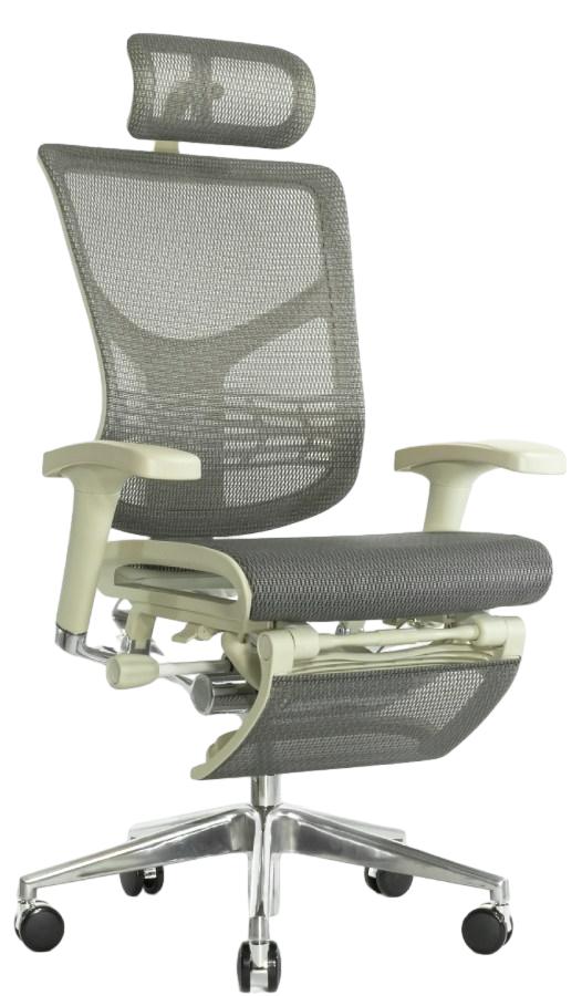 Эргономичное сетчатое кресло Star с подножкой (сетка серая/ каркас серый)