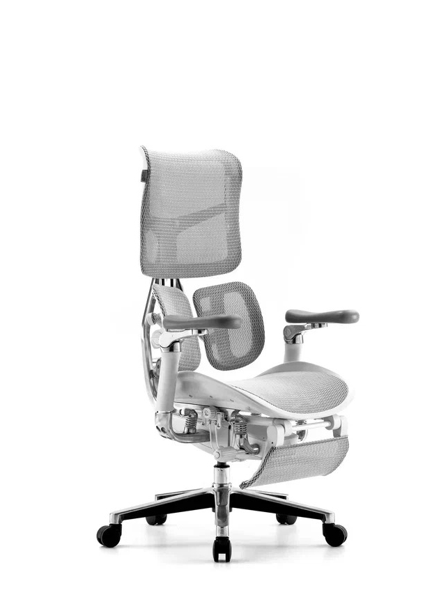 Эргономичное ортопедическое кресло с подножкой Scala (Каркас светлый, сетка белый)