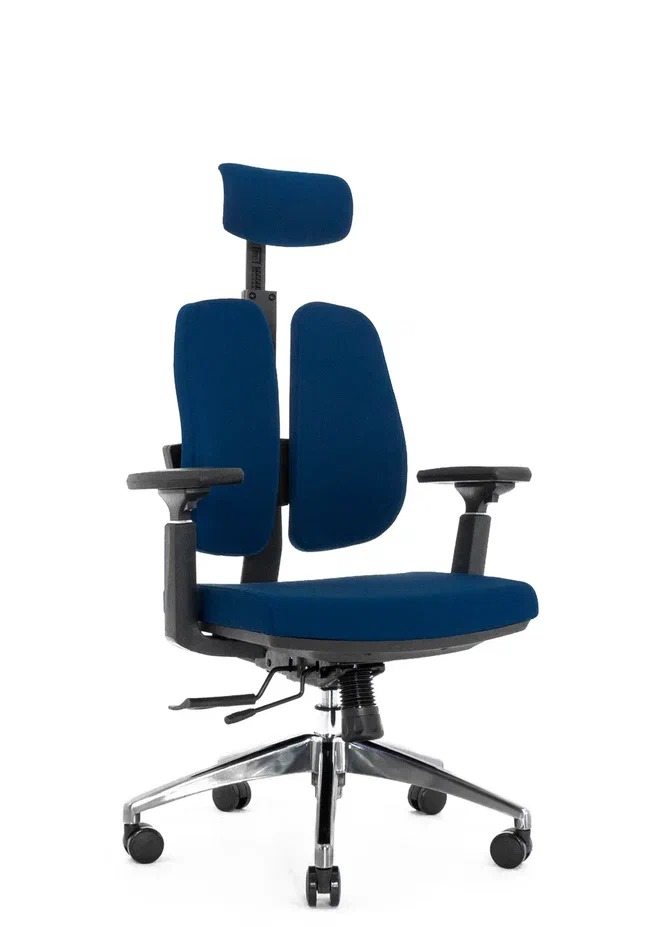 Эргономичное ортопедическое кресло Alpha (Черный каркас / обивка ткань DARK BLUE LM-07)