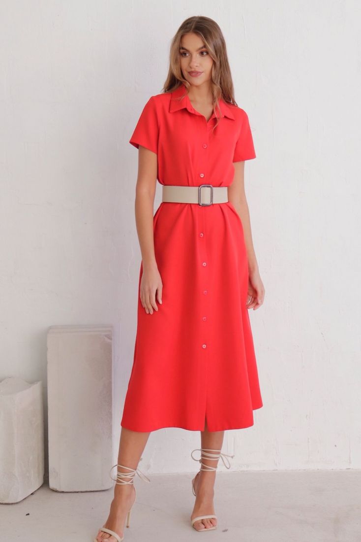 11710 Платье-рубашка удлинённое красное