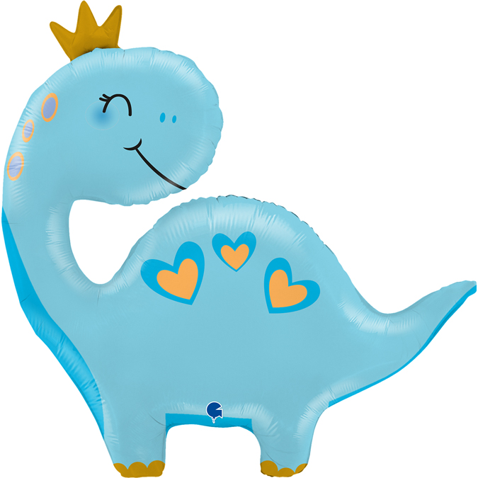 Динозаврик голубой в короне на палочке шар фольгированный с воздухом