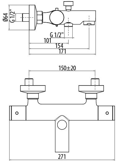 Термостатический смеситель для ванны TS210/22C0cr Termostatici GATTONI ФОТО