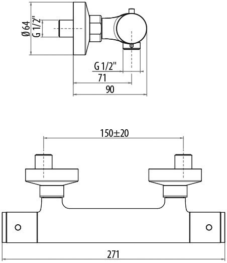 Термостатический смеситель для душа TS22522C0cr Termostatici GATTONI ФОТО