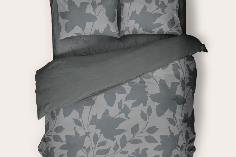 Перкаль 2-х спальный [графит] Комплект постельного белья SONNO URBAN FLOWERS Цветы, Матовый Графит постельное белье