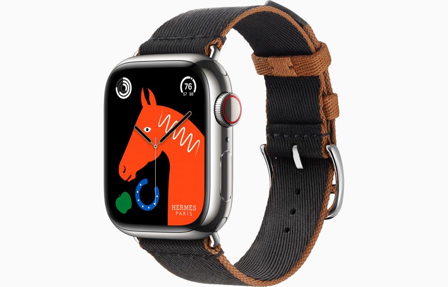 Apple Watch Hermès Series 9 41mm Silver Stainless Steel Case with Twill Jump Single Tour Noir/Gold