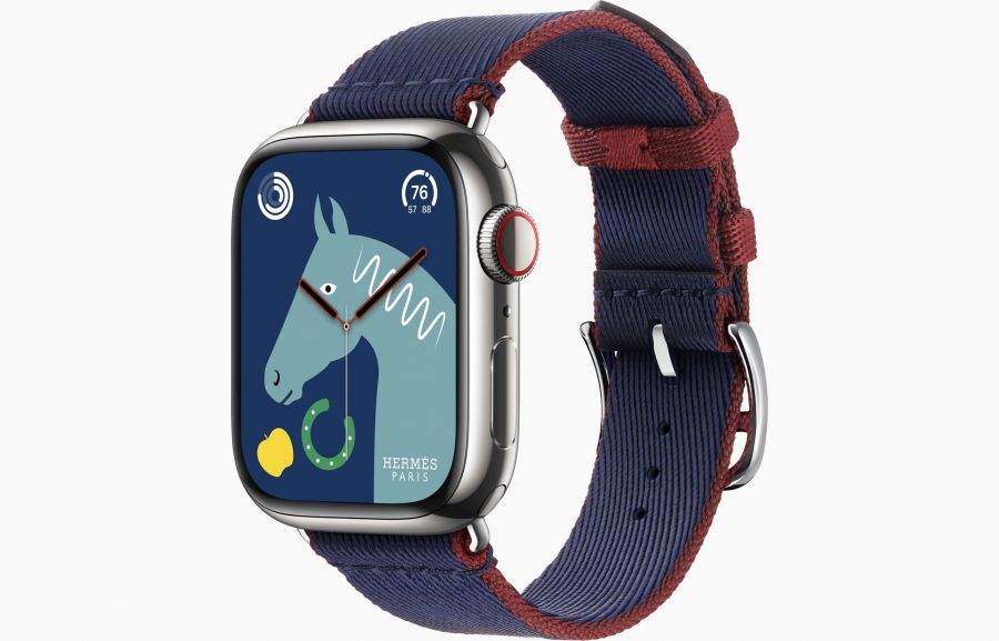 Apple Watch Hermès Series 9 41mm Silver Stainless Steel Case with Twill Jump Single Tour Navy/Rouge H