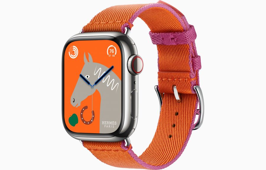 Apple Watch Hermès Series 9 41mm Silver Stainless Steel Case with Twill Jump Single Tour Orange/Rose Mexico