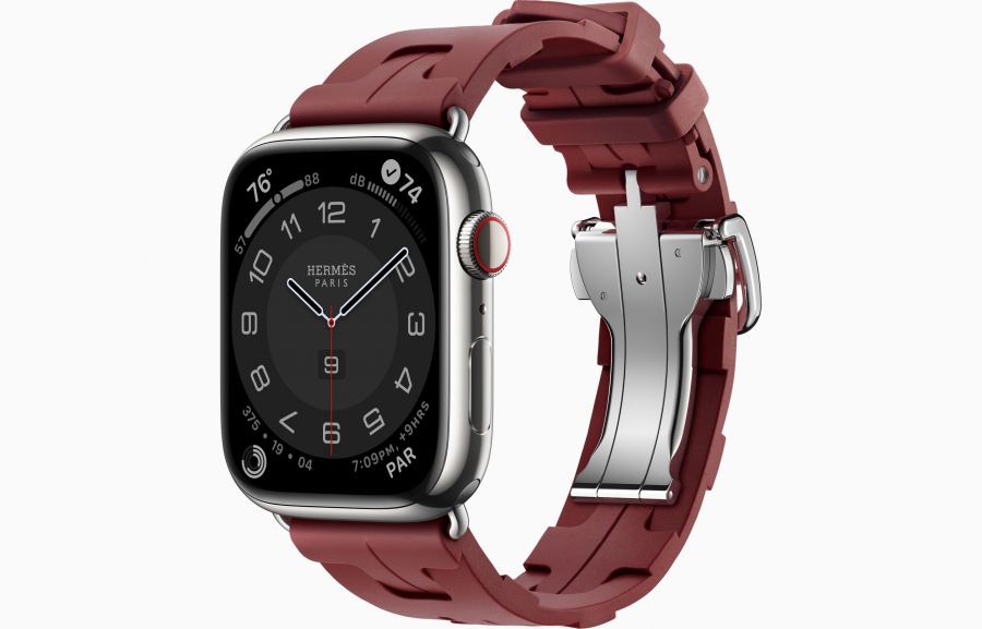 Apple Watch Hermès Series 8 45mm Silver Stainless Steel Case with Kilim Single Tour Rouge H