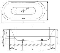 Овальная встраиваемая ванна Bette Lux Oval Highline 3466 CFXXH 180х80 схема 3