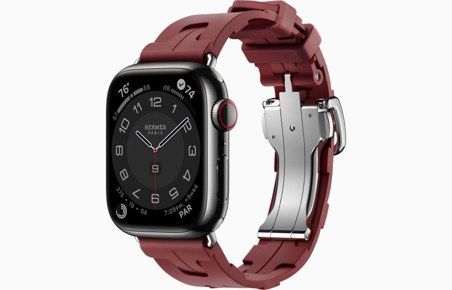 Apple Watch Hermès Series 9 41mm Space Black Stainless Steel Case with Kilim Single Tour Rouge H