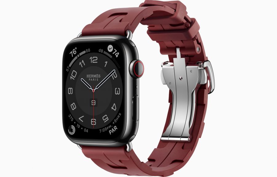 Apple Watch Hermès Series 8 45mm Space Black Stainless Steel Case with Kilim Single Tour Rouge H