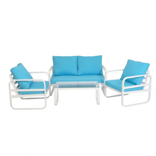 Комплект SANTORINI (2 кресла, диван 2-местный, стол журнальный, белый металлокаркас)