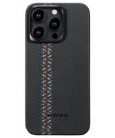 Чехол-накладка Pitaka Fusion Weaving MagEZ Case 4 Rhapsody600D для iPhone 15 Pro, кевлар, черный/красный/синий