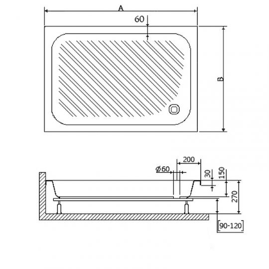 Акриловый поддон для душа RGW Acrylic B/CL-S 120x80 16180282-51 схема 3