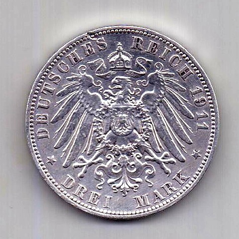 3 марки 1911 Саксония AUNC Германия