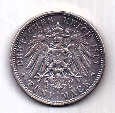 5 марок 1901 Пруссия Германия XF