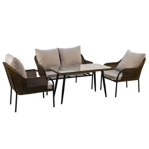 Комплект мебели NUAR (2 кресла, диван 2-местный, стол кофейный. Экоротанг эрба стейпл коричневый)