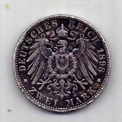 2 марки 1898 Пруссия Редкий год Германия